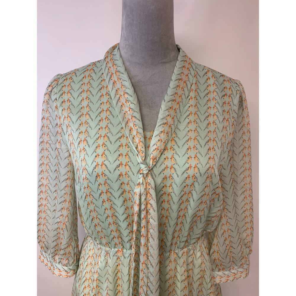 Alice Moon Mini Dress Bird Print Sheer Open Back Romantic Boho Whimsical Size M - Picture 2 of 10